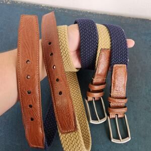 Torino Navy Blue & Beige Woven Men's Belts Size 38 Preppy Nautical Old Money (2)